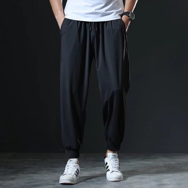 Stretch Casual Pants Ice Silk Quick-drying Men's Summer Thin Sports Pants for Fatty Plus Size Loose Leg Ankle-length Pants