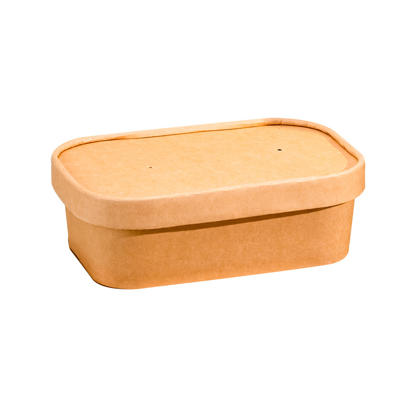 Disposable rectangular lunch box takeaway packing box with lid paper bowl commercial food grade light food salad fruit lunch box