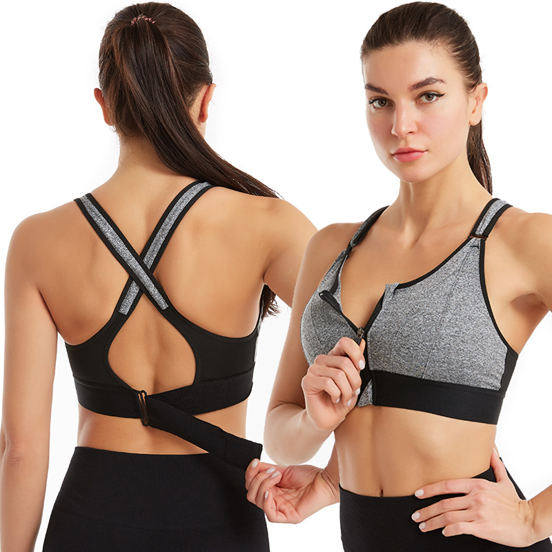 New Adjustable Front Zipper Sports Bra Shockproof No Steel Ring Vest Yoga Cross Beauty Back Underwear for Women