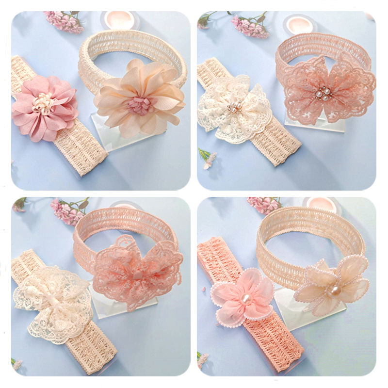 Korean style children's hair band hair accessories baby headband lace bow girl's headband Princess Pearl Flower Hundred Days photo