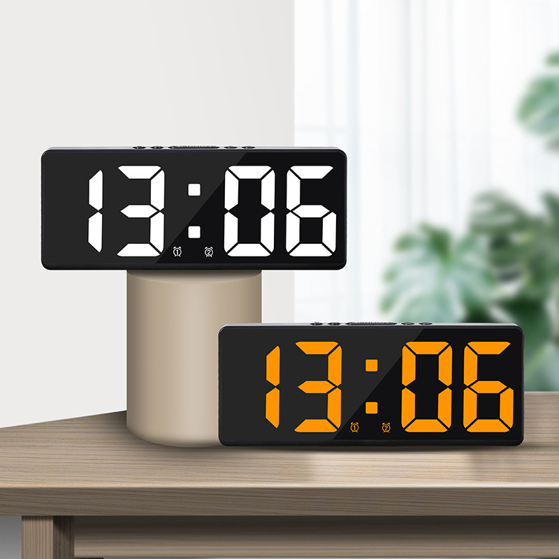 New two sets of alarm clock simple LED clock large screen digital clock bedroom bedside clock Korean fashion clock 6628