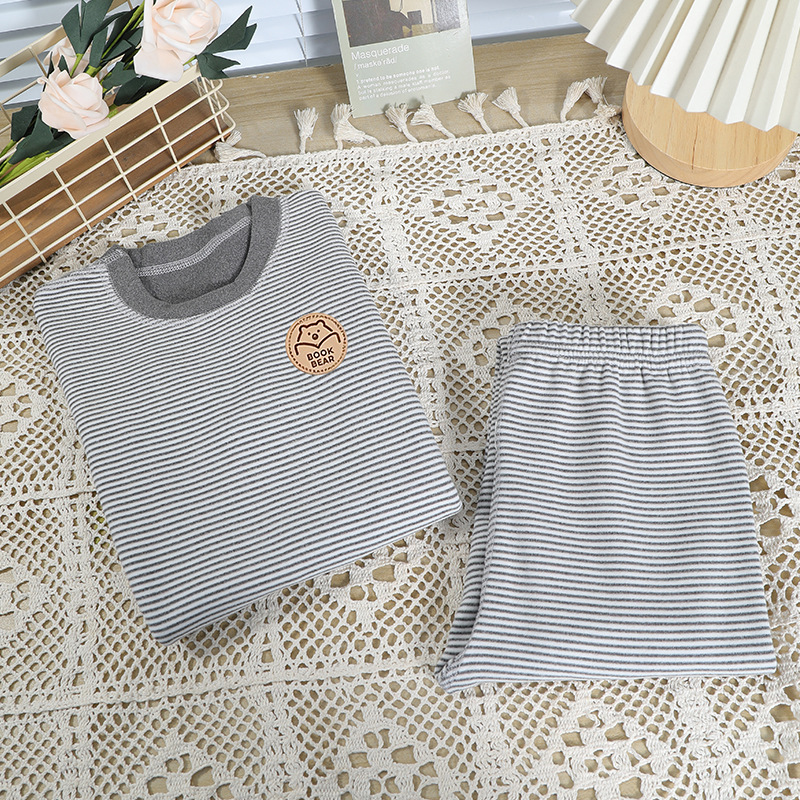 Boys and Girls de Velvet thermal underwear suit autumn and winter fleece-lined thickened children's thermal suit boneless bottoming pajamas