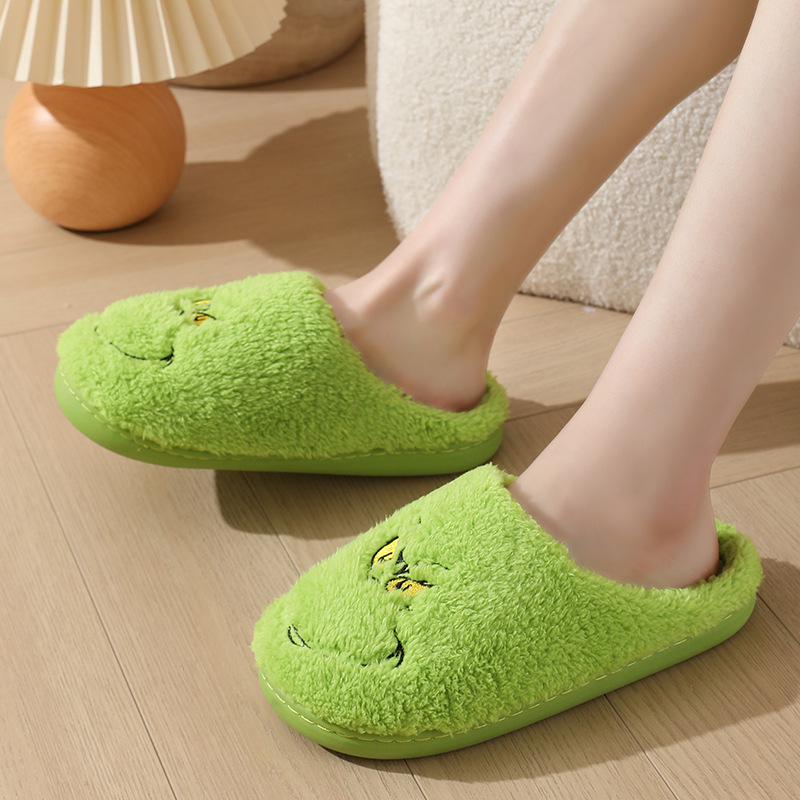 New cute home Christmas Greenwich warm winter cotton slippers couple men and women thick bottom soft sole shoes thick non-slip