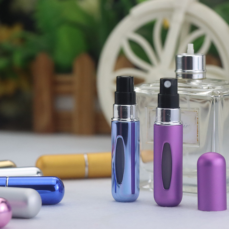 Perfume bottle 5ml bottom filling perfume sub-bottle pressing spray aluminum bottle recyclable portable travel cosmetic bottle