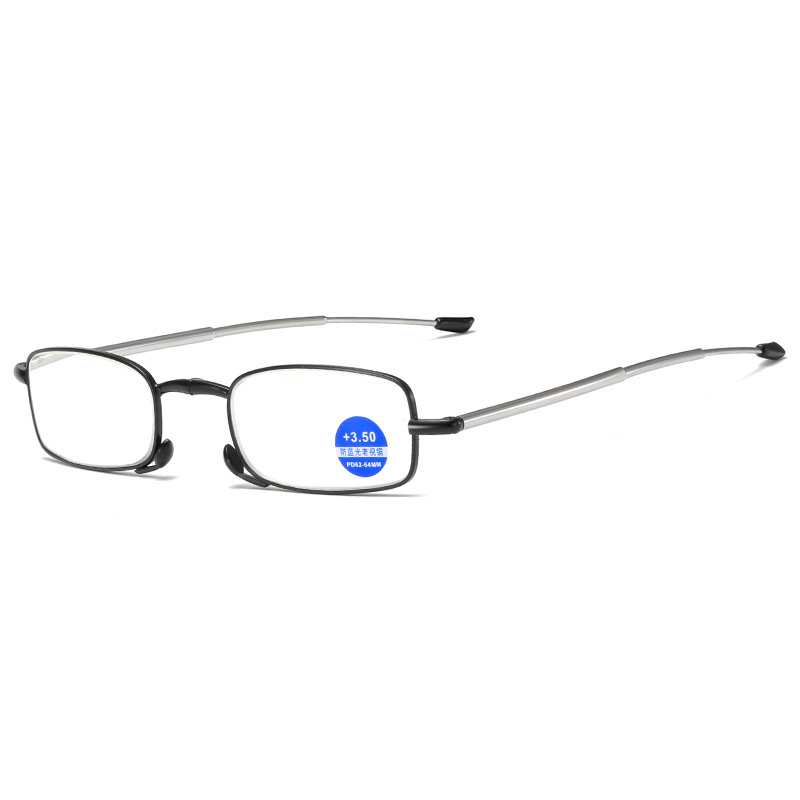 Antenna folding full frame presbyopic black frame anti-blue light anti-fatigue silver simple metal frame presbyopic glasses for the elderly