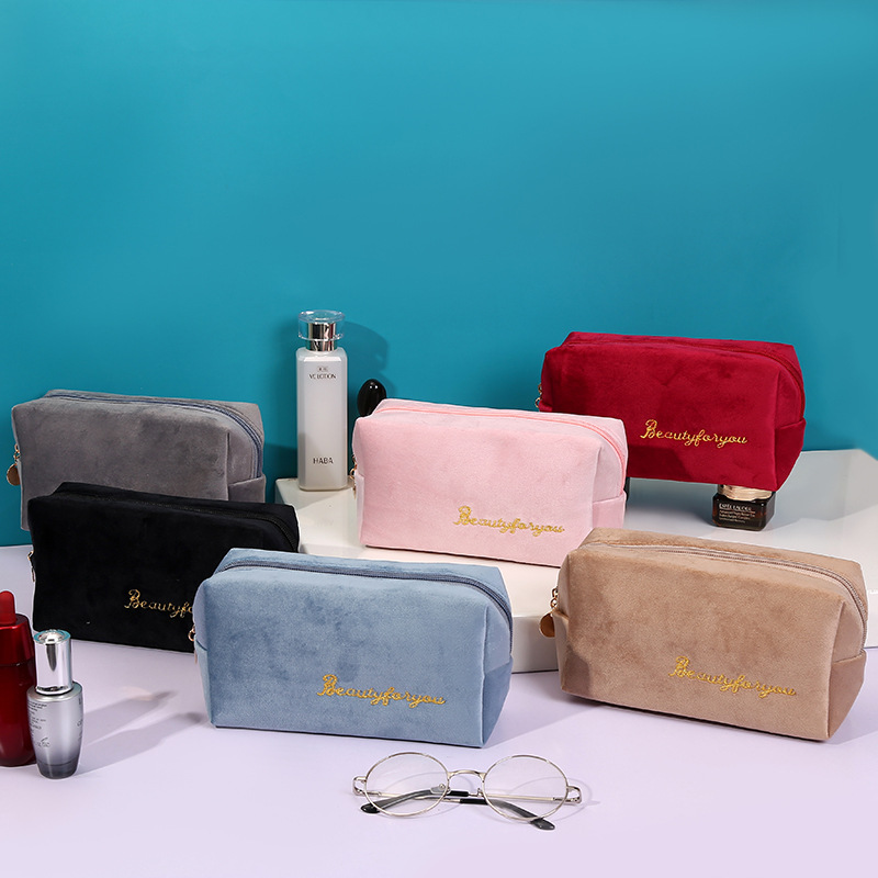 Velvet Cloth Makeup Bag Embroidery Portable Cosmetic Storage Bag Women's Makeup Bag Storage Bag Advertising Bag in stock Wholesale