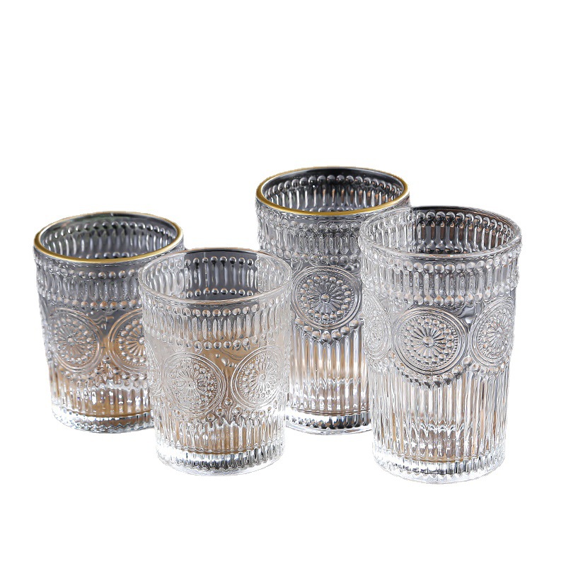 Vintage sunflower glass gold-edged embossed glass coffee cup high-value push gift Cup hand gift Cup