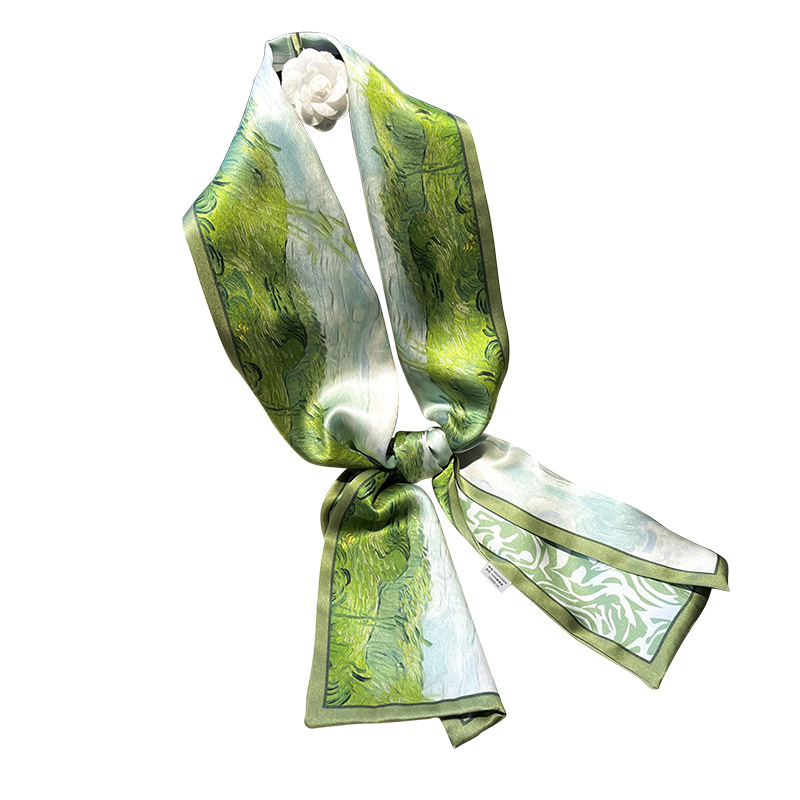 Hangzhou silk scarf green national wind mulberry silk ribbon women's spring and autumn with double silk long scarf 150*15cm scarf