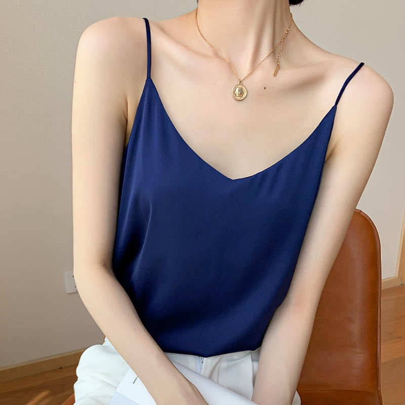 Red Silk Satin Camisole Women's Spring and Autumn Life Year Suit Loose Belly Covering Silk Top Trendy