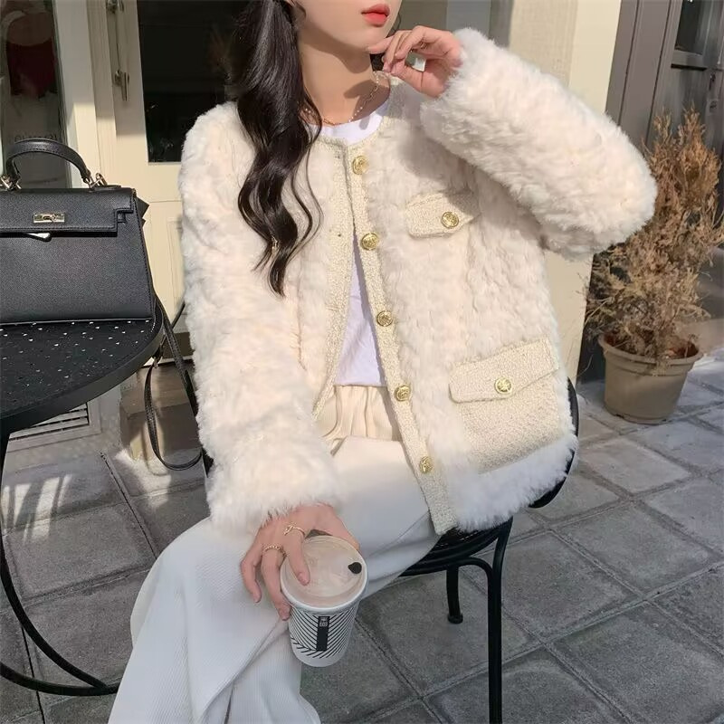 Thickened style lamb wool coat for women 2023 autumn and winter all-matching new outdoor plush loose top ins fashion_voghion.com