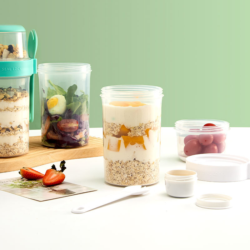 Cross-border labeling portable light food double-layer plastic salad cup breakfast salad cup with fork sealed office workers