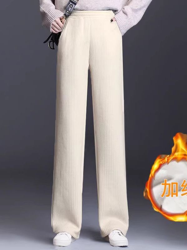 Special offer corduroy wide-leg pants for women autumn and winter 2023 new fleece-lined high waist draping straight casual corduroy pants