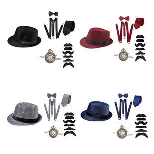 Foreign trade 1920s Gatsby ball party men's hat pocket watch strap tie hat set a generation of hair