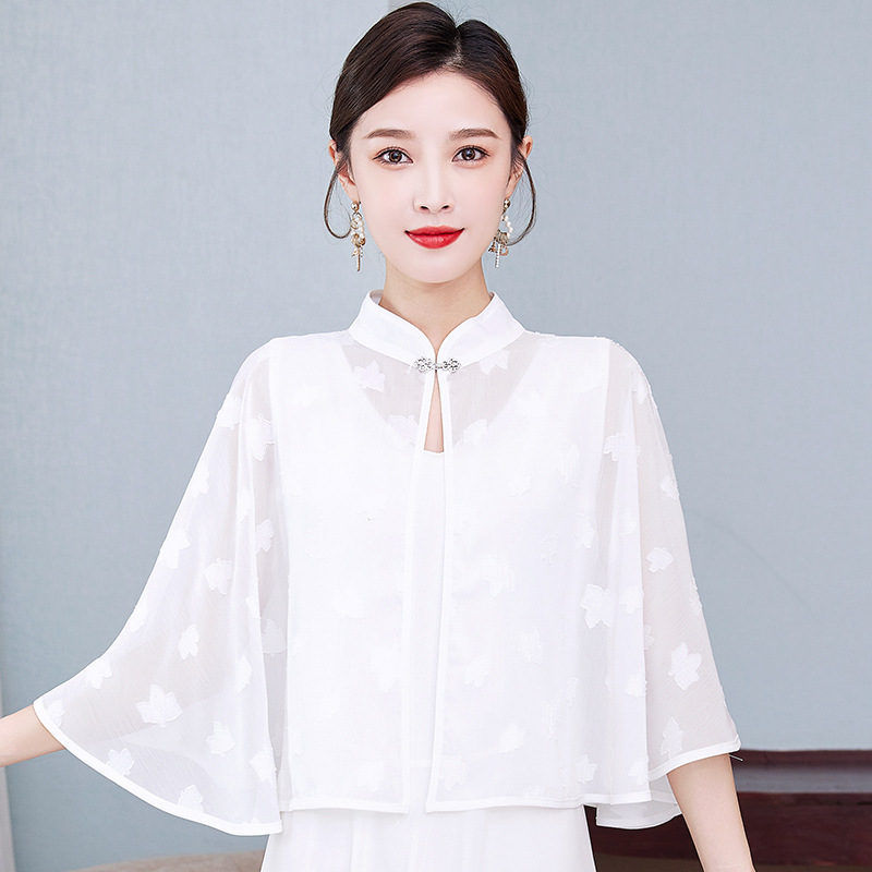 Fu Daiyi 8508 Summer Chiffon Shawl Cloak Pure Color with Strap Skirt Outer