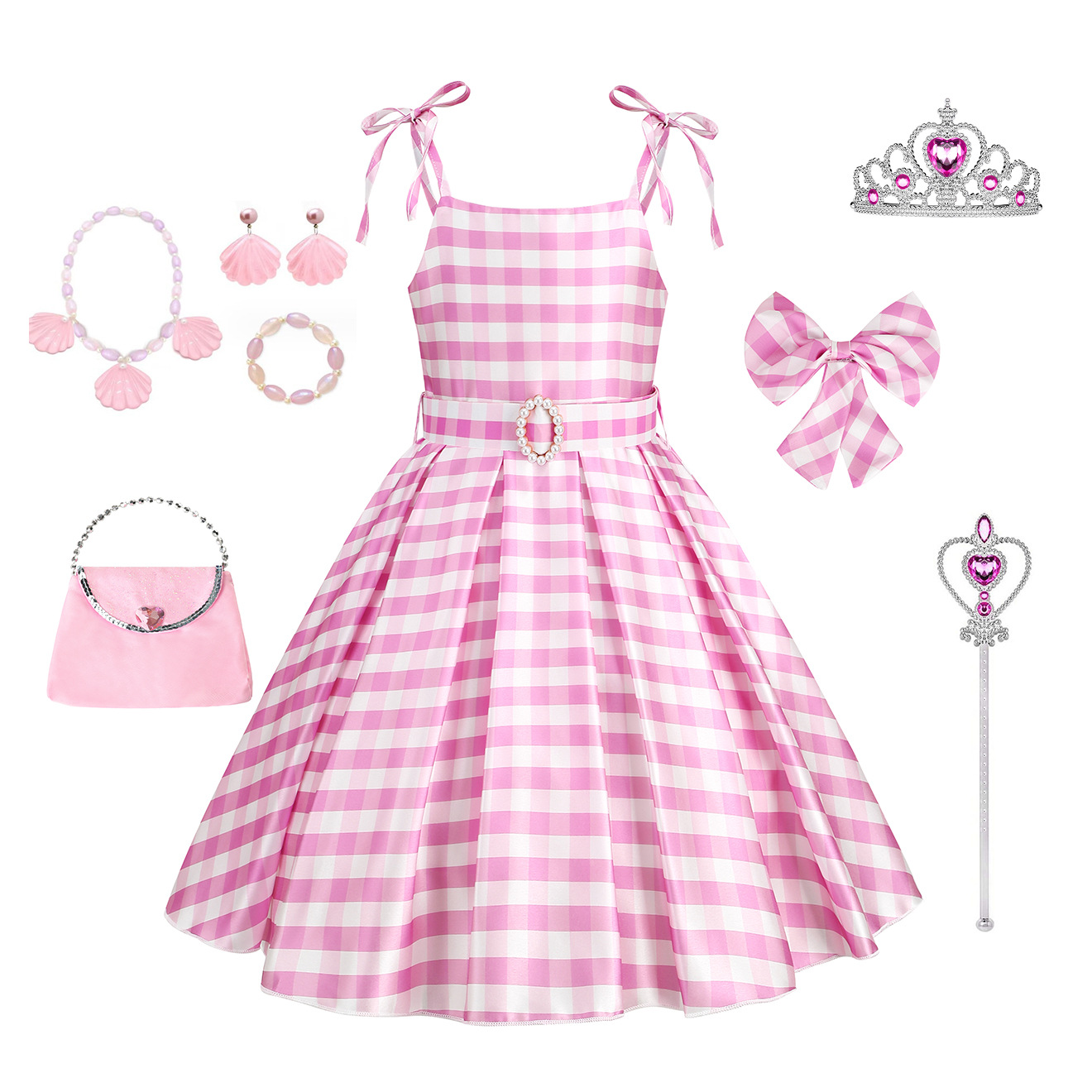 Barbie movie same style Real person cosplay European and American Barbie pink sling dress girls' party skirt