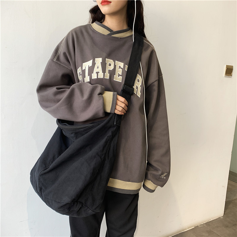 2024 New Artistic Unisex Canvas Bag Women's Harajuku-style Chic All-match Crossbody Bag Travel Large Capacity Shoulder Bag