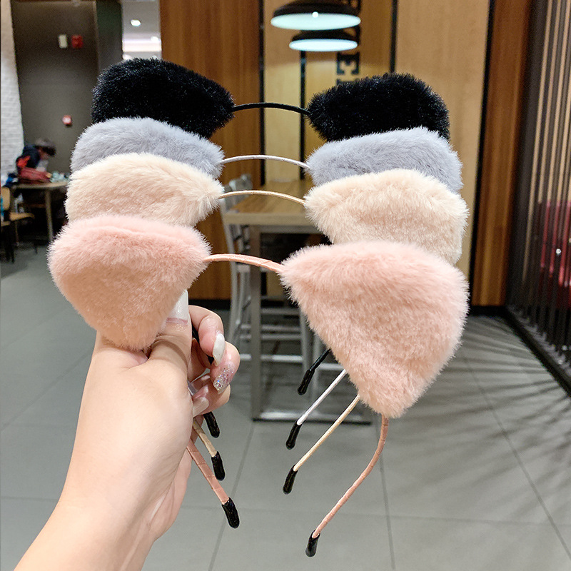 Plush Cat Ears Funny Face Washing Hair Band Women's Korean Cute Headgear All-match Makeup Hair Band Hair Band Headwear