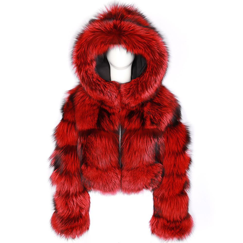 Haining fur manufacturers wholesale autumn and winter New imitation fur Europe and the United States foreign trade warm hooded fur coat women cross-border