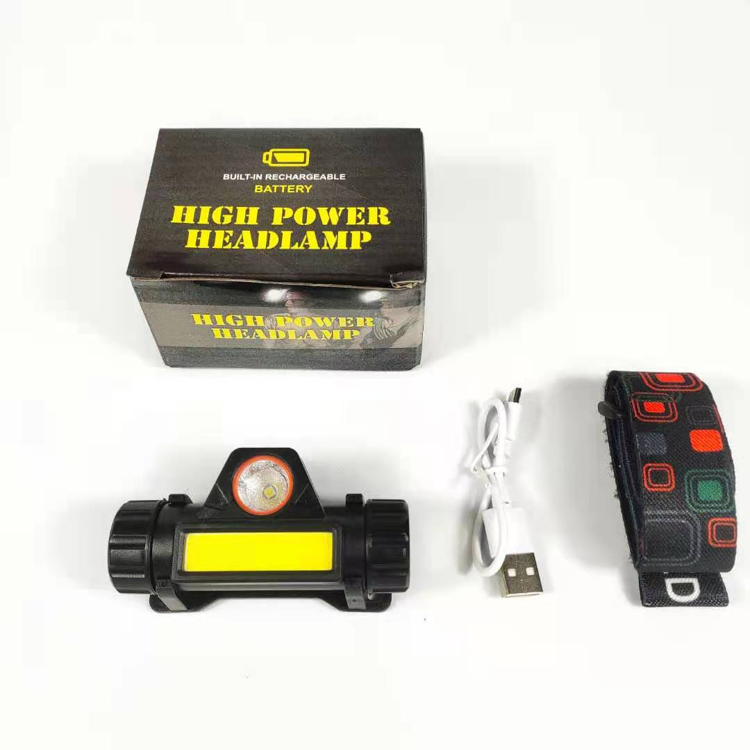 Cross-border strong light headlight COB light source with magnet tool lamp USB rechargeable headlight outdoor flashlight wholesale