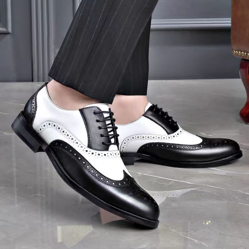 Men's Leather Shoes Men's Plus Size Business Dress British Style Brock All-match Youth Casual Carved Men's Cross-border Shoes