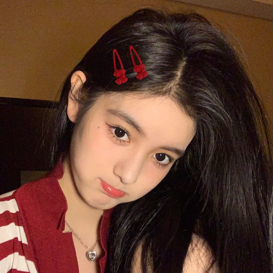 Red Bow BB clip simple sweet ins girl heart student side clip bangs clip festive Internet celebrity hair accessories