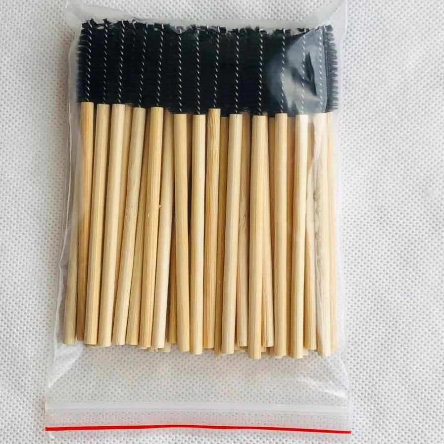 Factory wholesale disposable mascara brush bamboo handle eyelash comb solid bamboo rod eyelash roll solid spiral eyebrow brush