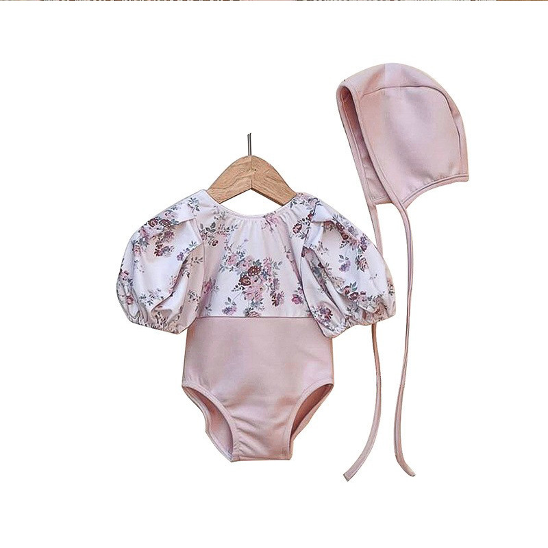 Baby swimsuit summer Princess baby small floral one-piece hot spring swimsuit girl little girl swimsuit hat for free