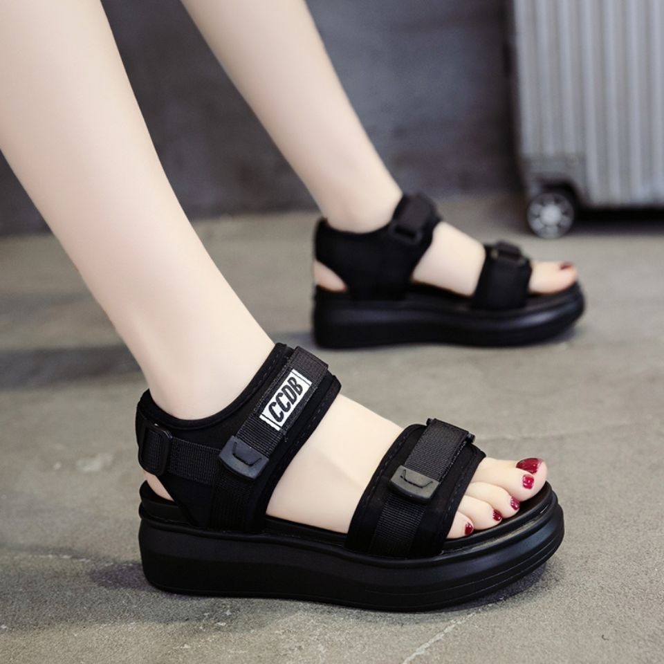 Women's sports sandals 2023 Summer new sports Net red platform wedge flat soft bottom beach shoes for students