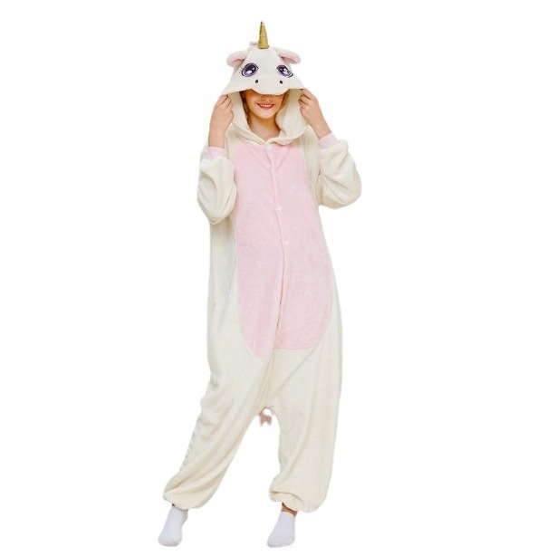 Factory wholesale Tianma cartoon one-part pajamas flannel lion men and women couples home clothes unicorn fox