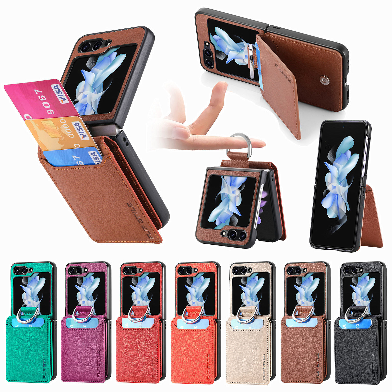 Новый продукт подходит для Samsung ZFlip6 Lip6 Litchi кольцо бумажник чехол держатель карты золотой пряжки zflip5 чехол для телефона