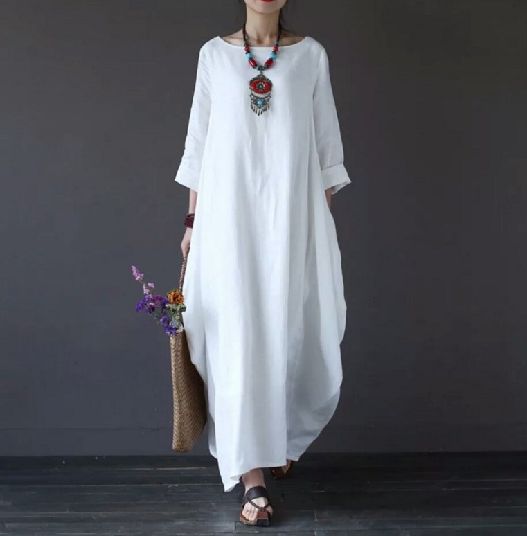 2024 Spring and Summer New Amazon AliExpress wish Artistic Loose Large Size Cotton and Linen Dress