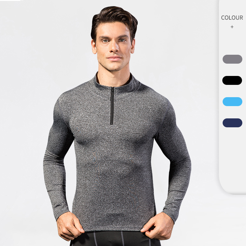 Men's Autumn and Winter Sports Sweater Fitness Running Training Long Sleeve Half-Zipper Elastic Quick-Dry Collar Sweater 9004