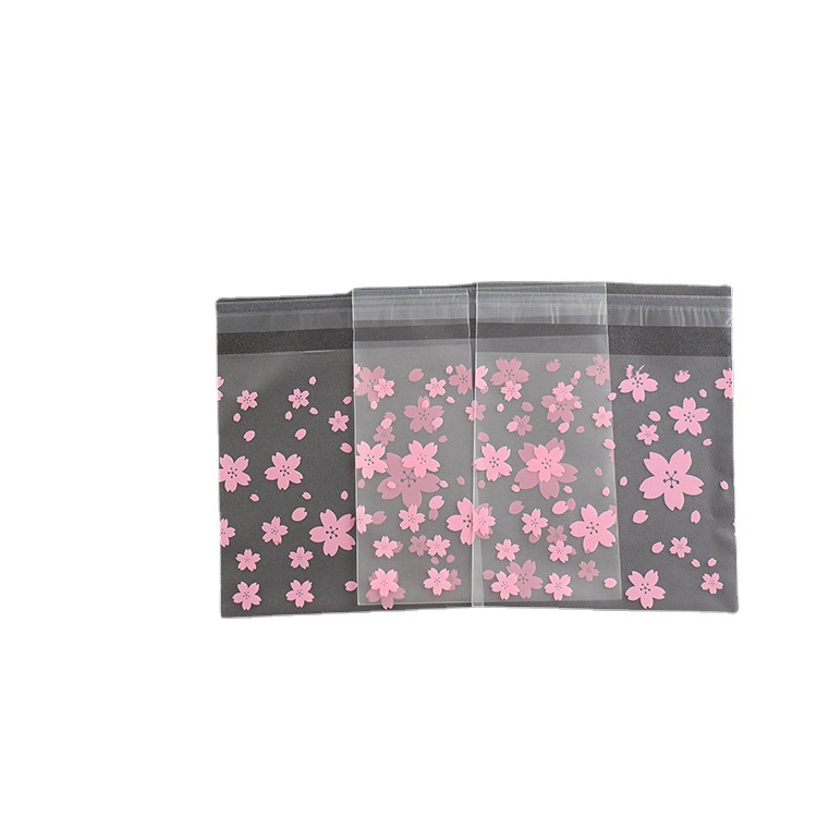 Factory direct baking packaging frosted translucent self-sealing bag pink cherry blossom wedding candy packaging 100/piece