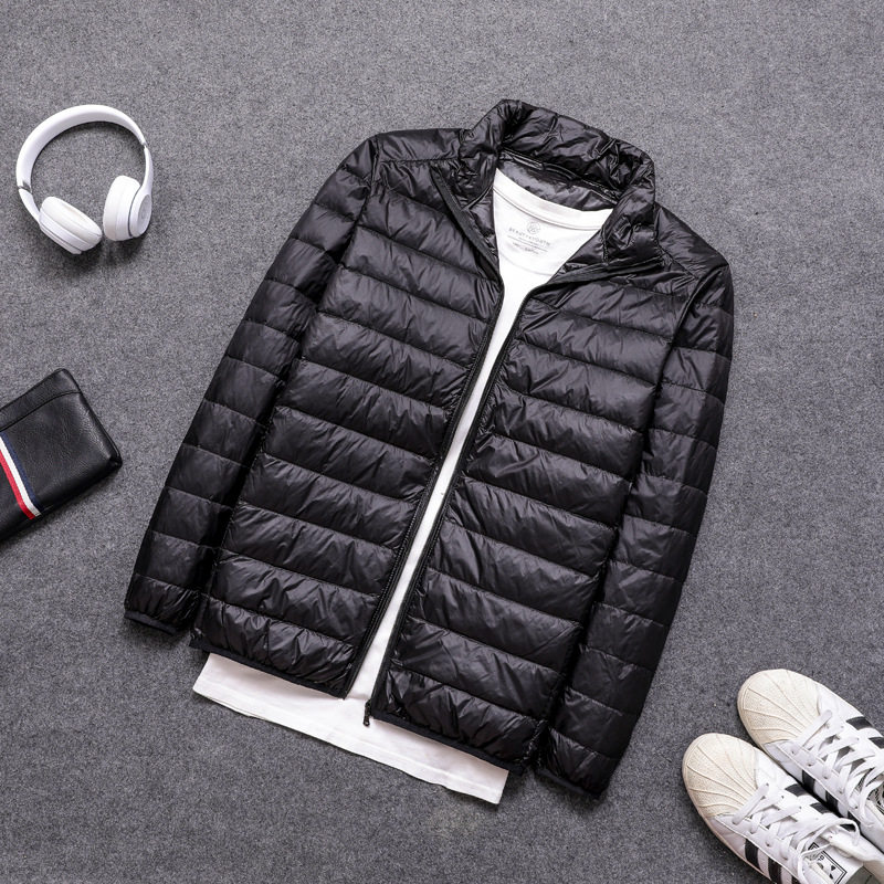 Winter down jacket men's lightweight short stand collar hooded middle-aged and young people plus size ultra-light ultra-thin coat