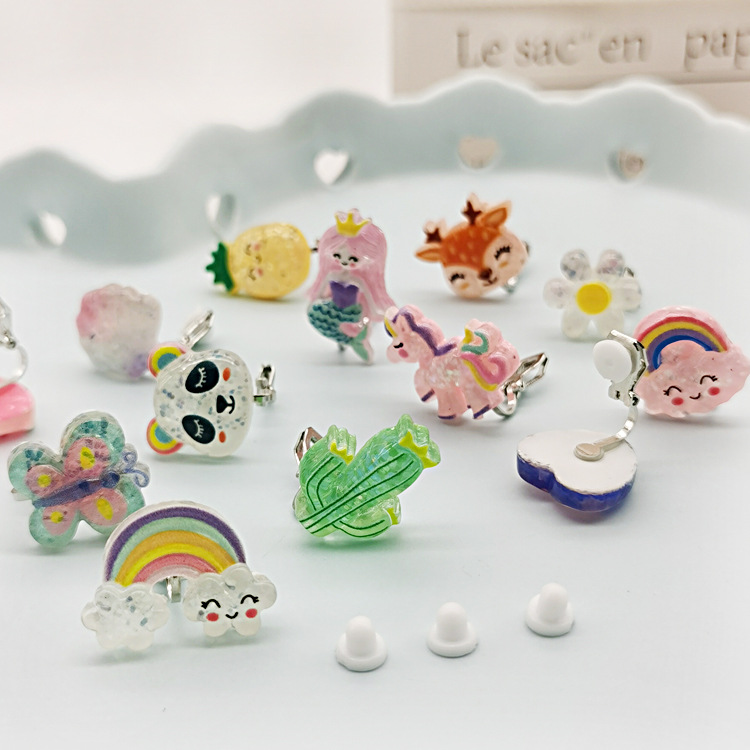 Cross-border New Cartoon Children's Ear Clip Earrings Cute Unicorn Mermaid Ear Clip Girls' Ear Accessories