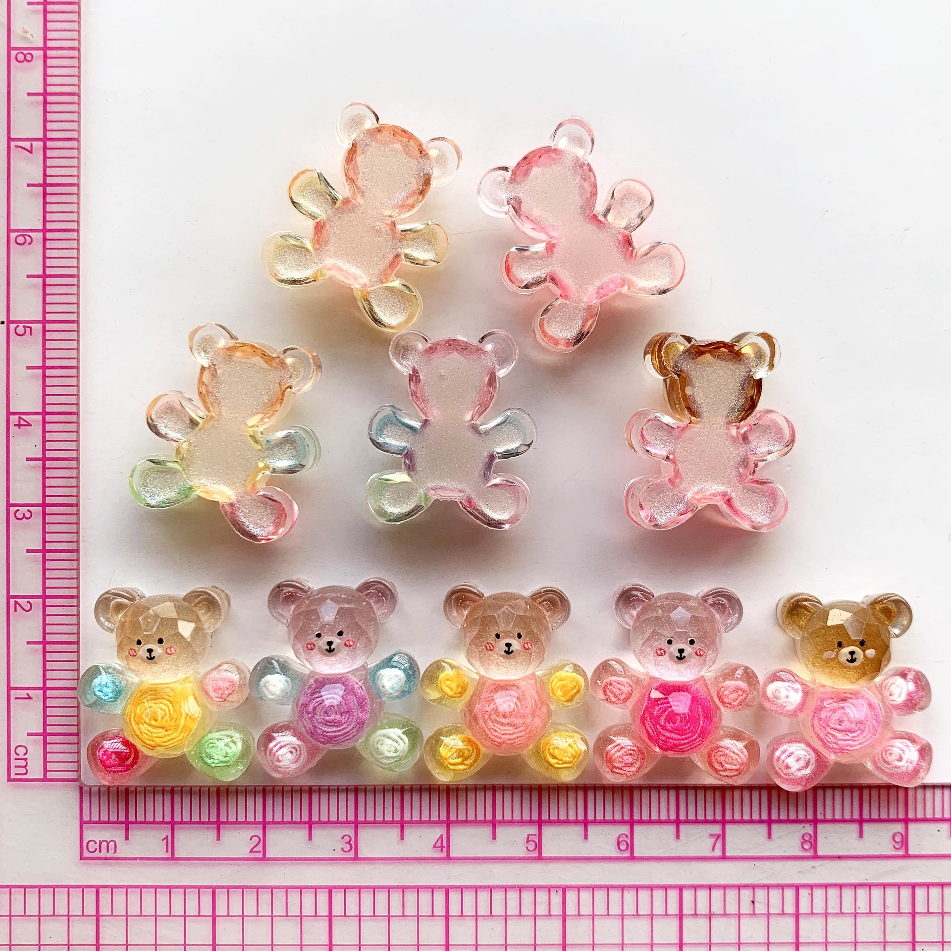 High transparent pearlescent cut cartoon graffiti bear AB glue resin accessories diy jewelry accessories handmade hair accessories material