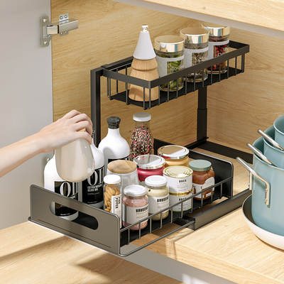 Kitchen Cabinet Storage Rack Under Sink Storage Rack Pull-out Drawer Basket Organize Rack Removable Cross-Border