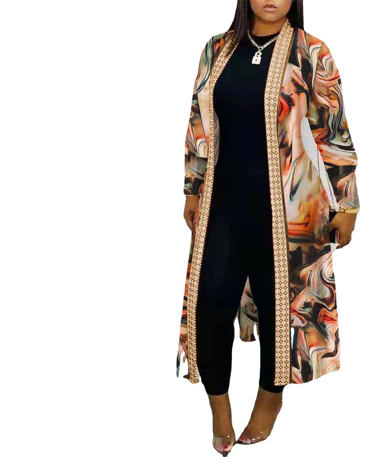 Cross-border foreign trade independent station wish Amazon  autumn long-sleeved printed cardigan shawl jacket women's windbreaker