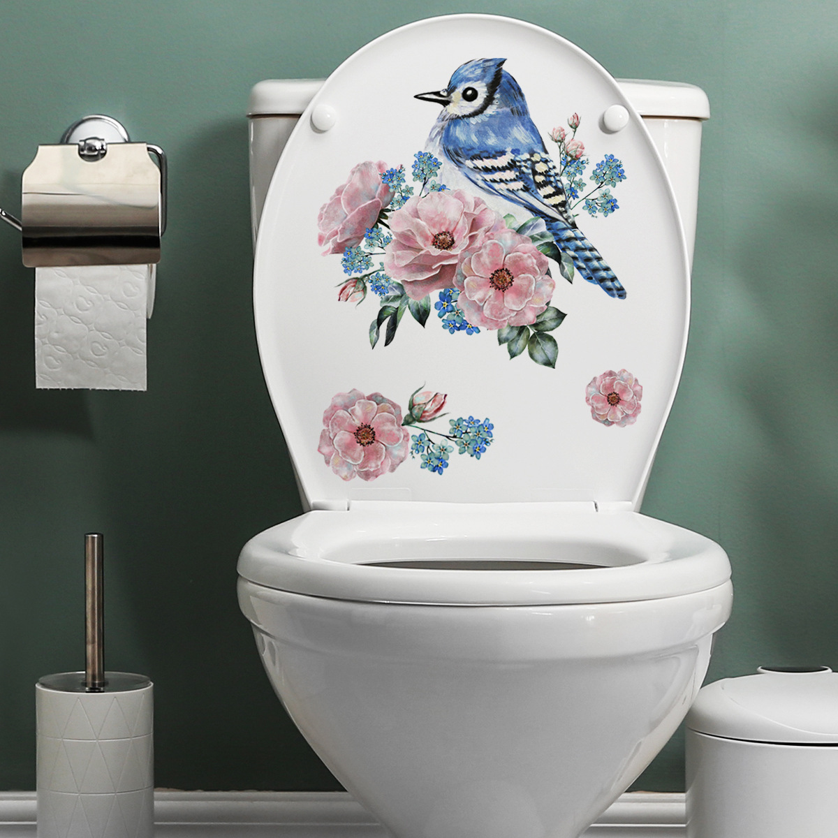MS4127 New Bird Flower toilet stickers toilet decorative stickers creative wall stickers self-adhesive pvc