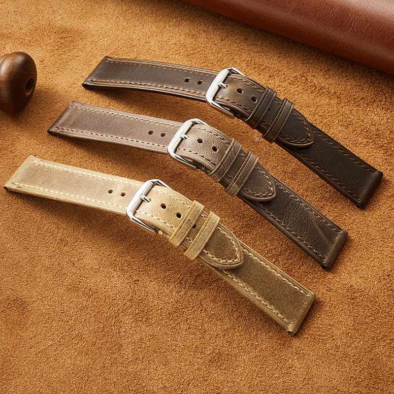 New high-end Italian leather strap soft cowhide watch strap men's and women's vintage oil wax leather strap 18-22mm