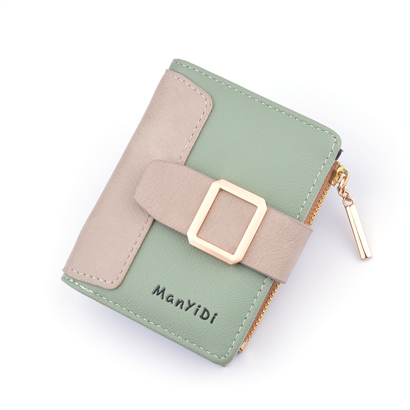 New Wallet Women's Short Wallet Small Fashionable Contrast Color Zipper Wallet Student Drawstring Buckle Coin Purse Card Holder