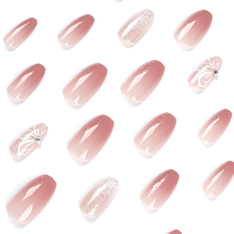 Foreign trade nail piece wholesale Pink Gradient glitter pure want to wear a butterfly rhinestone wear nail piece wholesale finished product