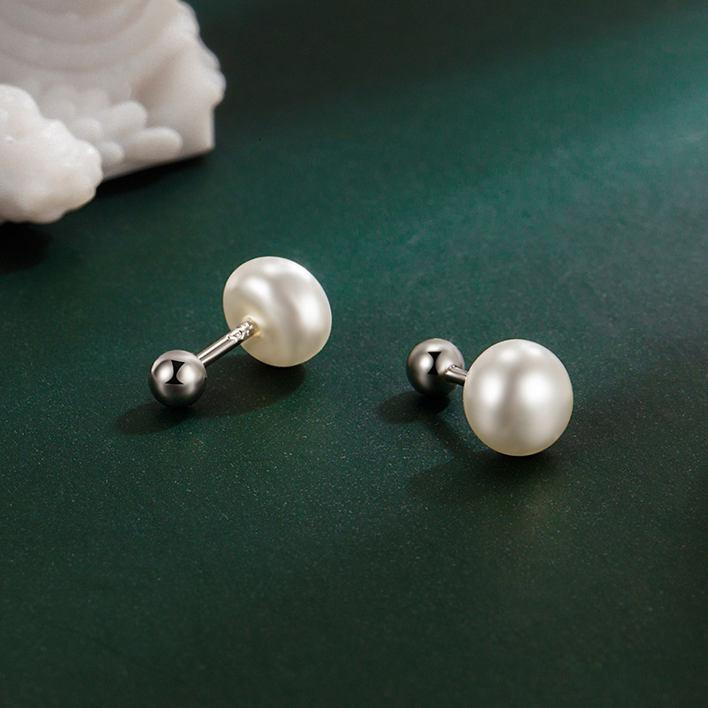Freshwater pearl stud earrings female screw twist stud earrings sweet single Pearl exquisite Japanese girl temperament simple small