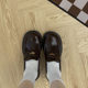 Queen Fan French Loafers Women's 2022 New Autumn and Winter Brown Small Height Increasing Thick Heel British Small Leather Shoes