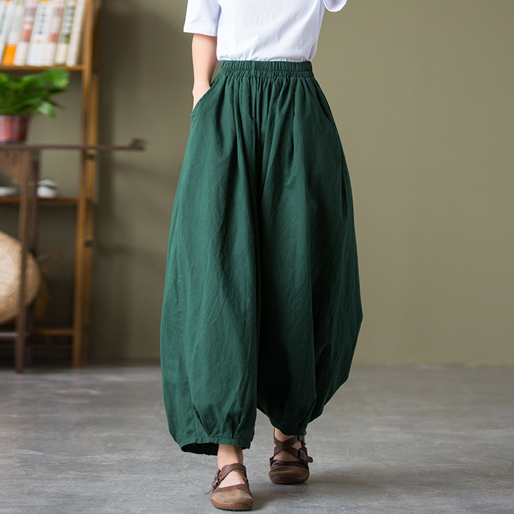 24 Spring and Summer Cotton and Linen Women's Clothing New Sand Wash Linen Bloomers Women's Loose Casual Pants with Loose Waist Ankle-length Pants