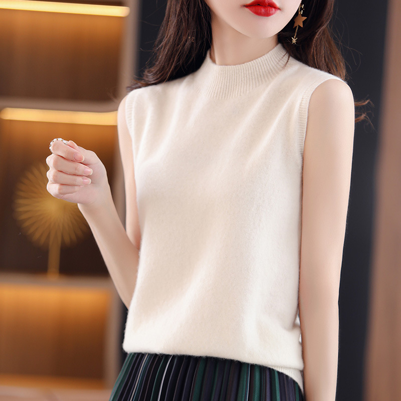 Spring New sleeveless women's half turtleneck sling bottoming shirt Women's solid color suit inner wool sweater pullover vest