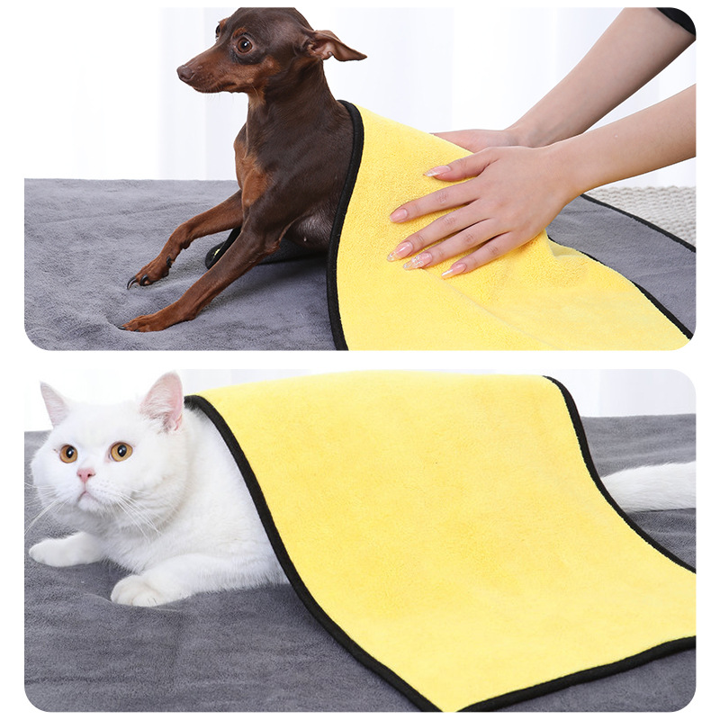 Two-color Coral Fleece Pet Towel Dog Cat Thickened Large Quick-drying Bath Towel Soft Absorbent Pet Bath Towel