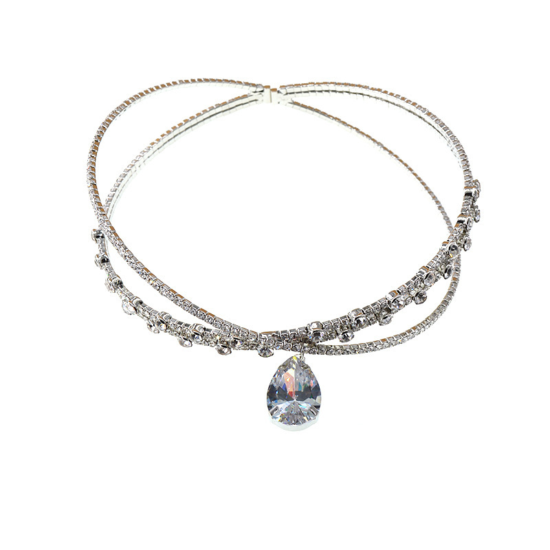 Zircon Water Drop Hair Hoop Large Gems Hair Hoop Headwear Collar Neck Rhinestone Slimming Cross Clavicle Chain Necklace