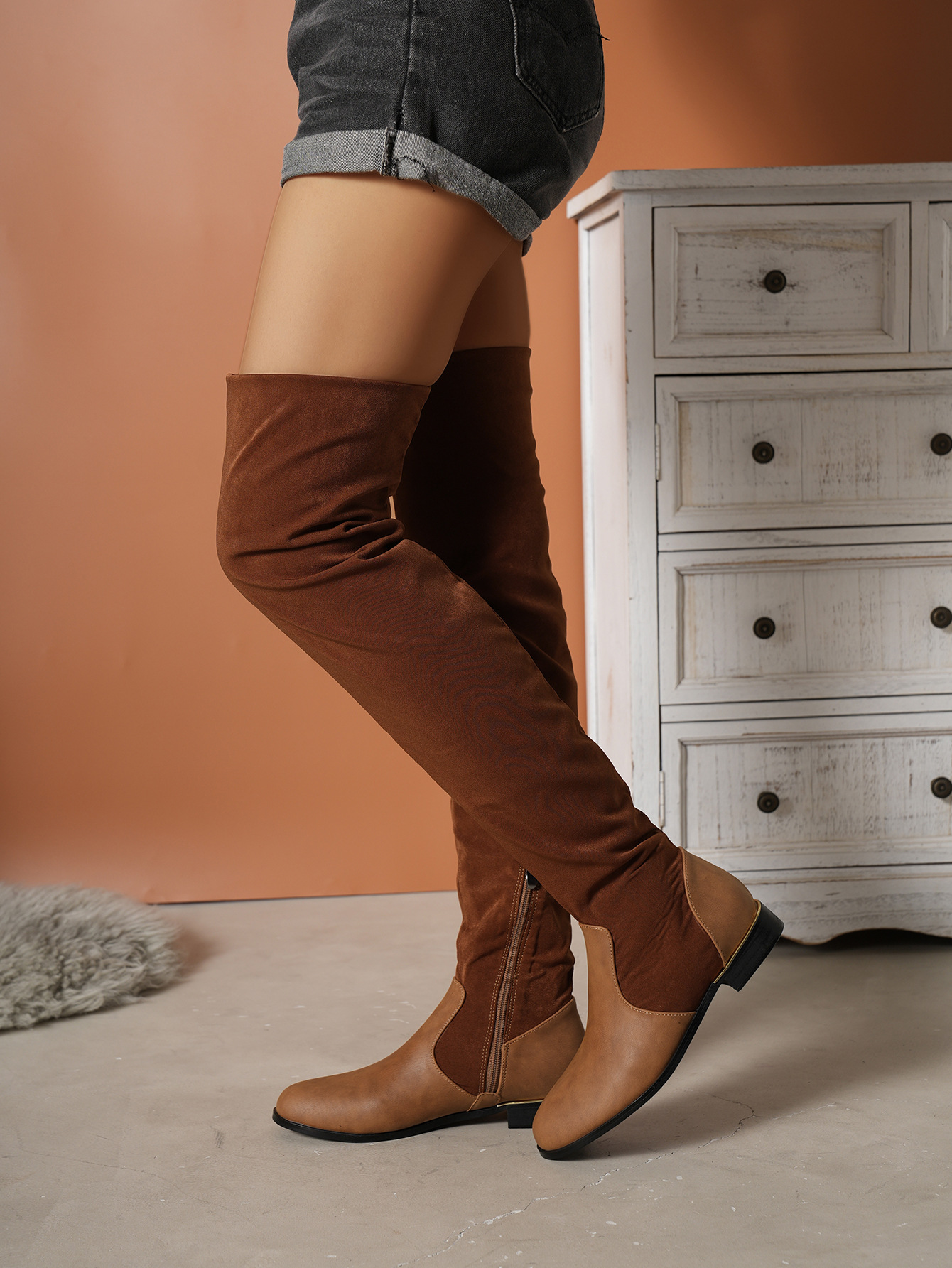 Over the knee μπότες γυναικείες νέες μεγάλου μεγέθους μακριές μπότες γυναικείες σουέτ μπότες μόδας με χοντρό τακούνι_voghion.com