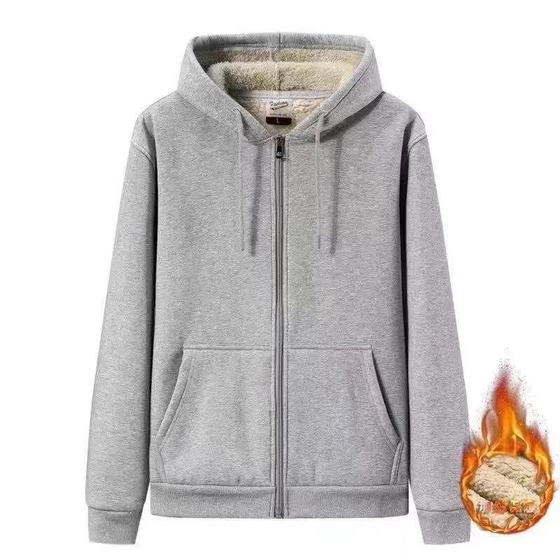 Autumn and Winter Fleece-lined Thickened Men's Top Casual Solid Color Hooded Lamb Fleece Jacket Men's Zipper Sweatshirt Autumn Men's